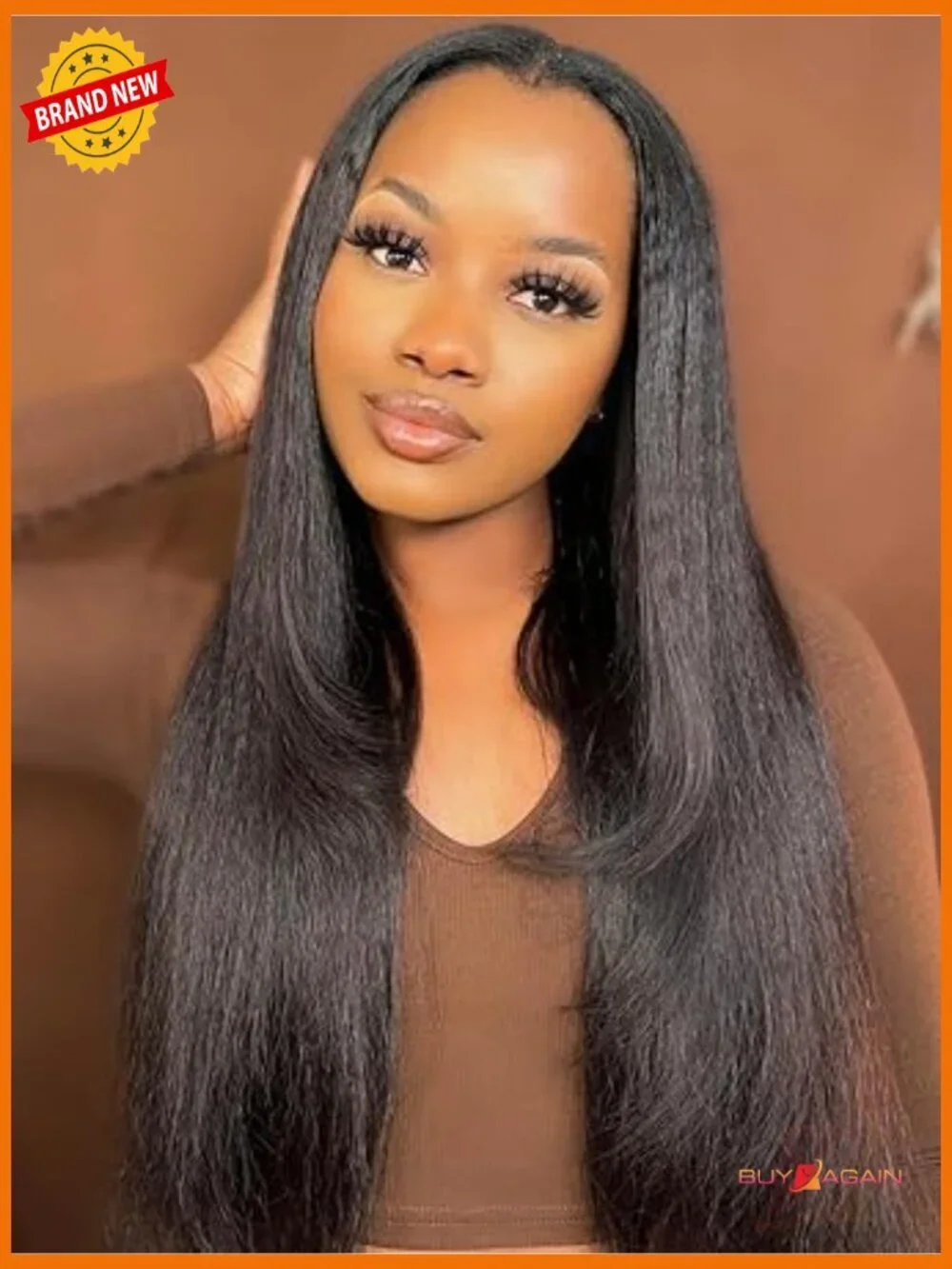 Kinky Straight V Part Wig Human Hair 180% Density Glueless Wig 20 Inch